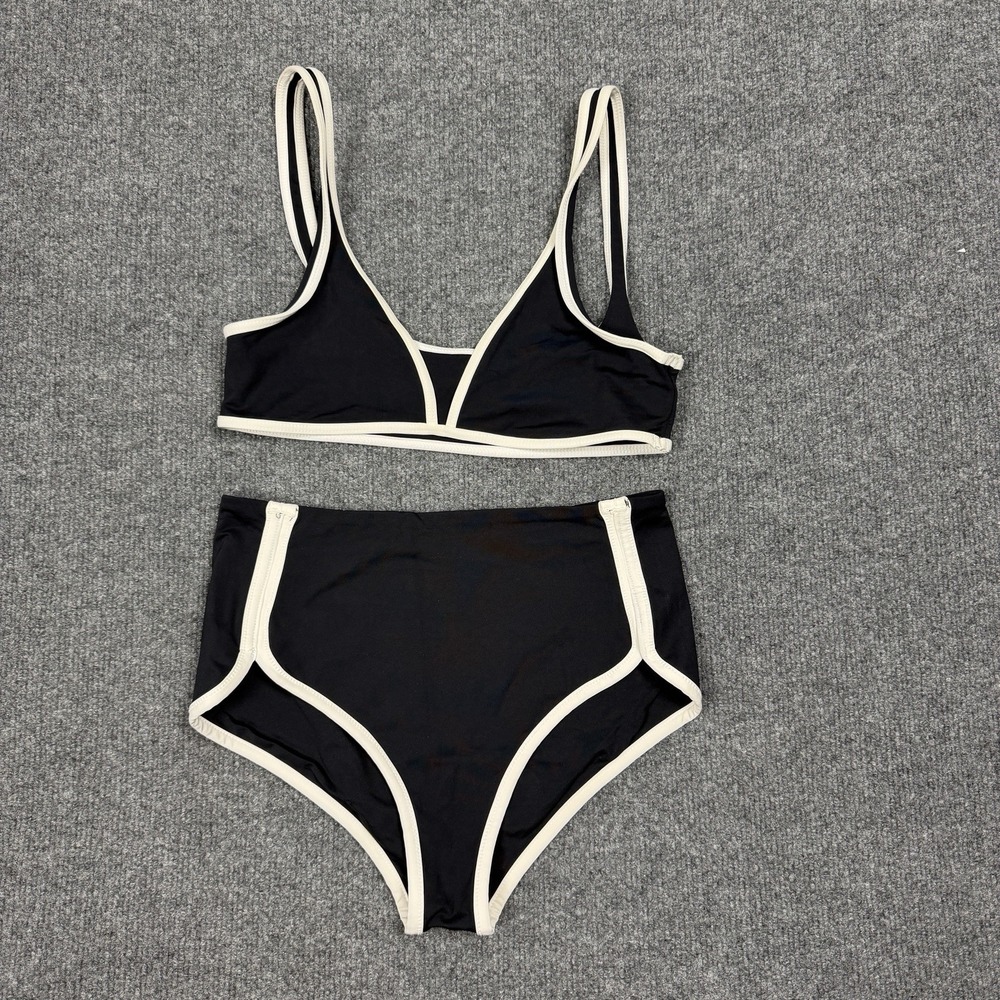 L*Space Black White High Waisted Bikini Set M Retro Pin Up Colorblock Swim